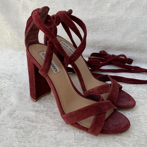 Steve Madden Burgundy Suede Ankle Wrap Around Straps Criss Cross Heels - Picture 2 of 11